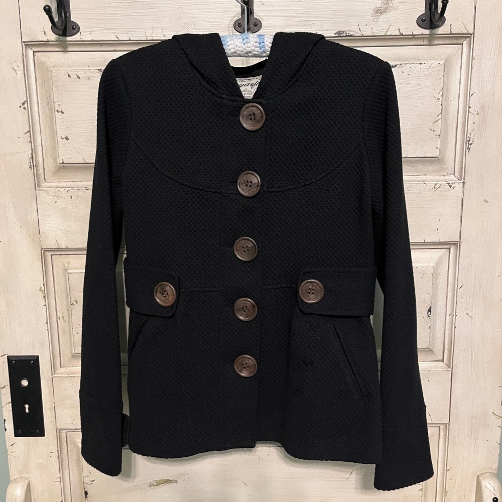 Sugarfly Black Hooded Button Front Jacket Size M